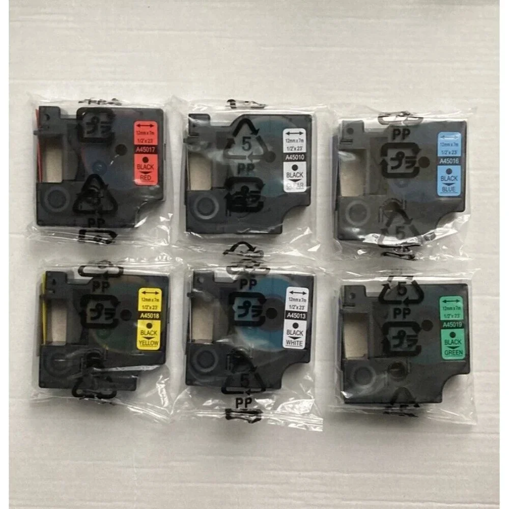 6 pack - Assorted D1 Label Tape Cartridges, DYMO Label Makers Compatible, 1/2